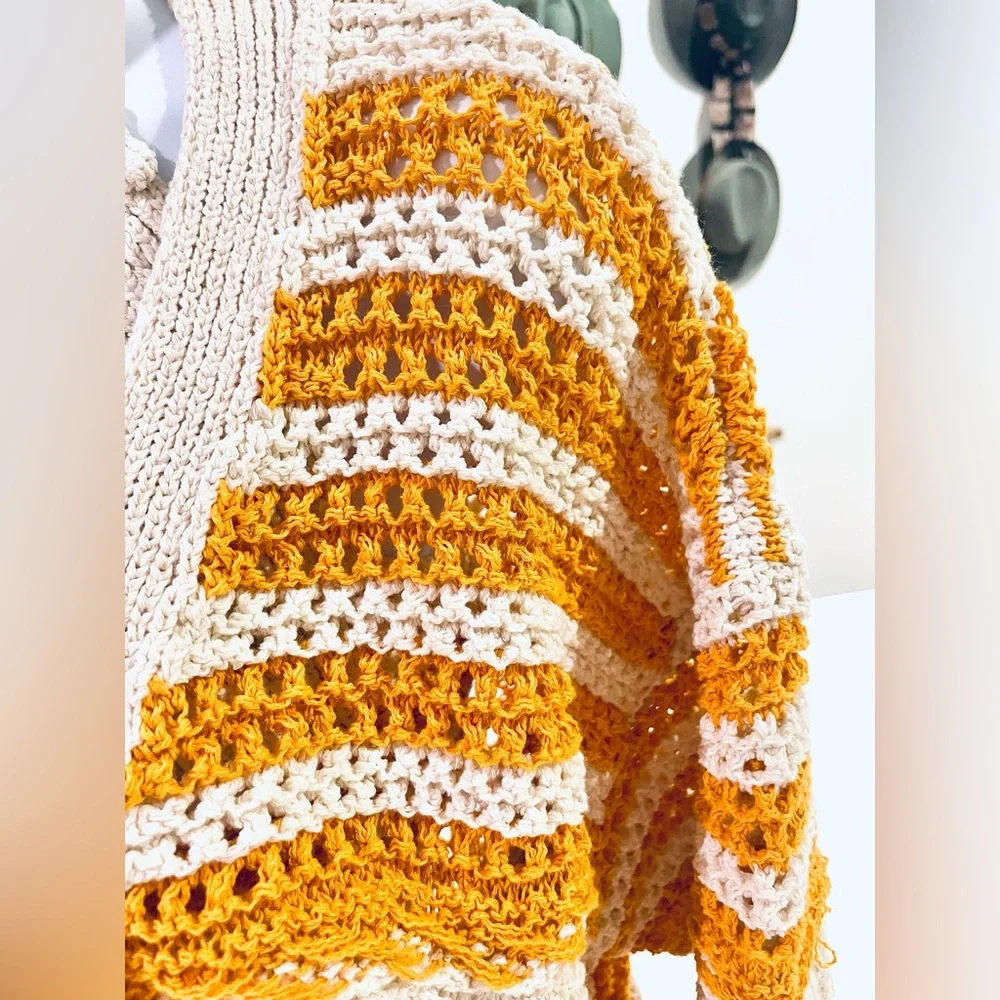 Zara open knit crochet sweater and crop top set in cream and orange size S